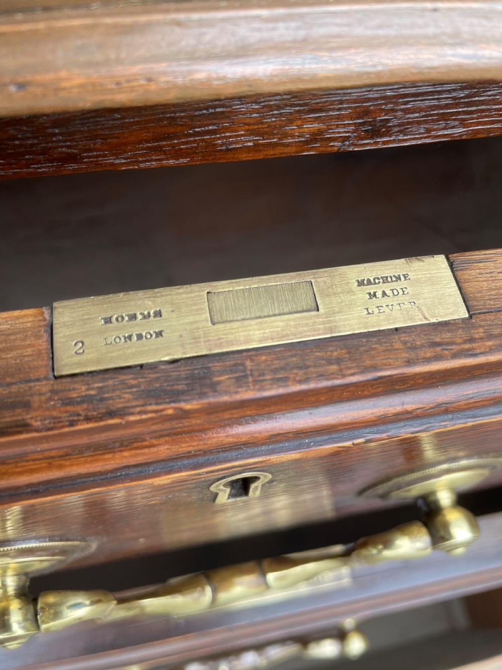 Late C19TH London made oak partners desk with inset red leather top  View VII