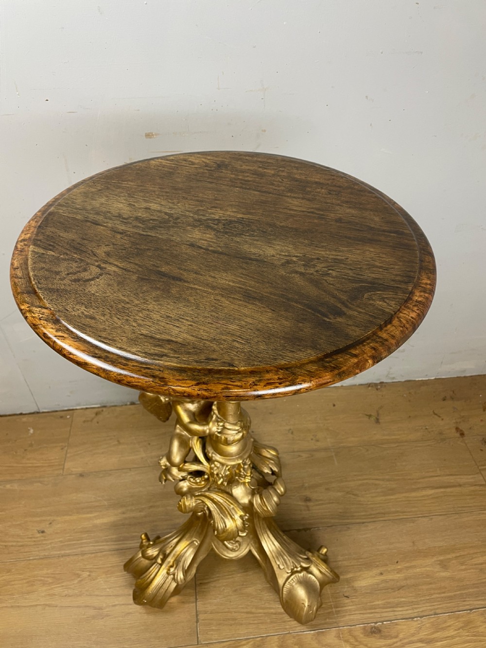 Late C19TH carved giltwood tripod table with faux rosewood top  View III
