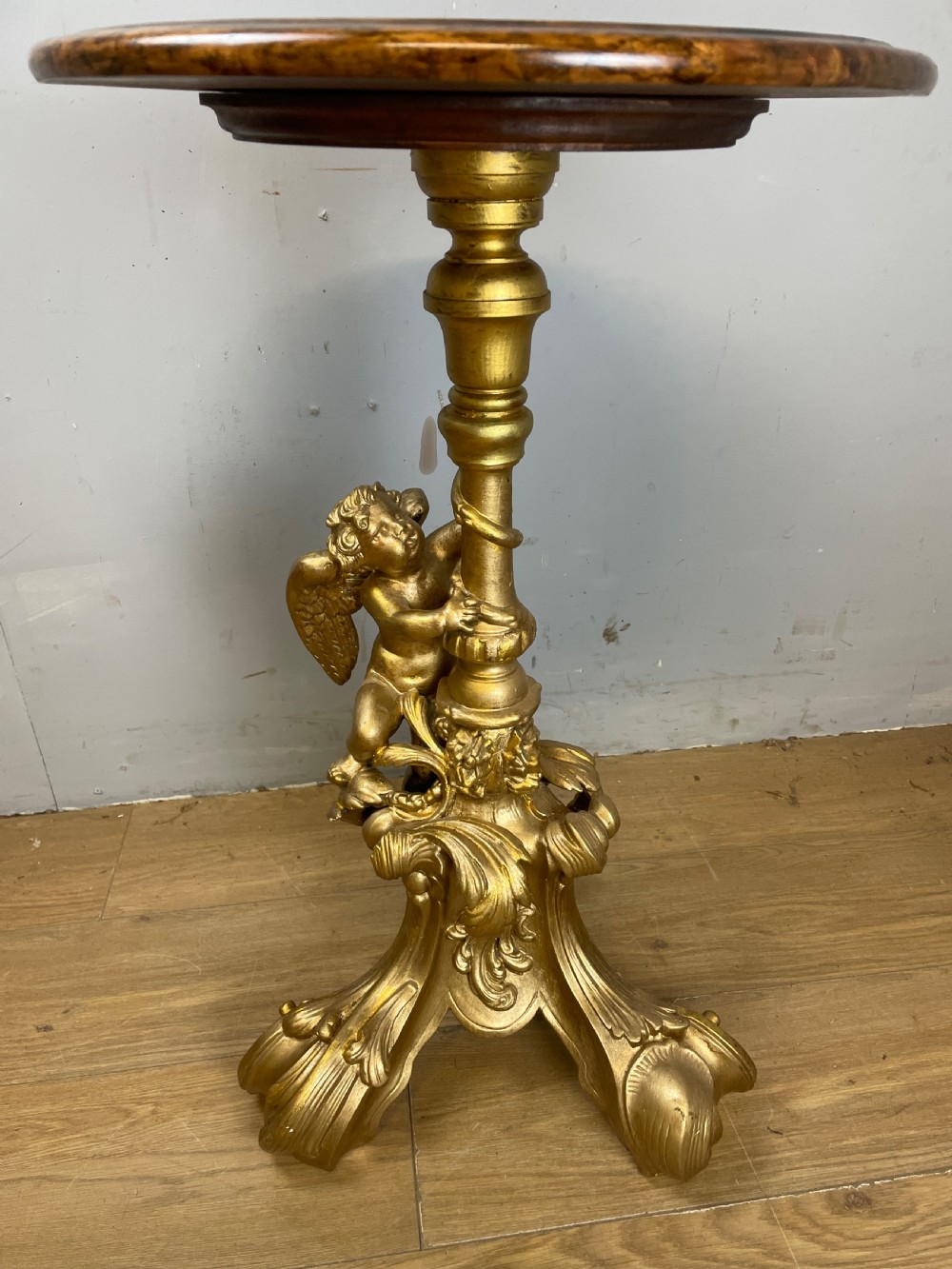Late C19TH carved giltwood tripod table with faux rosewood top  View IV