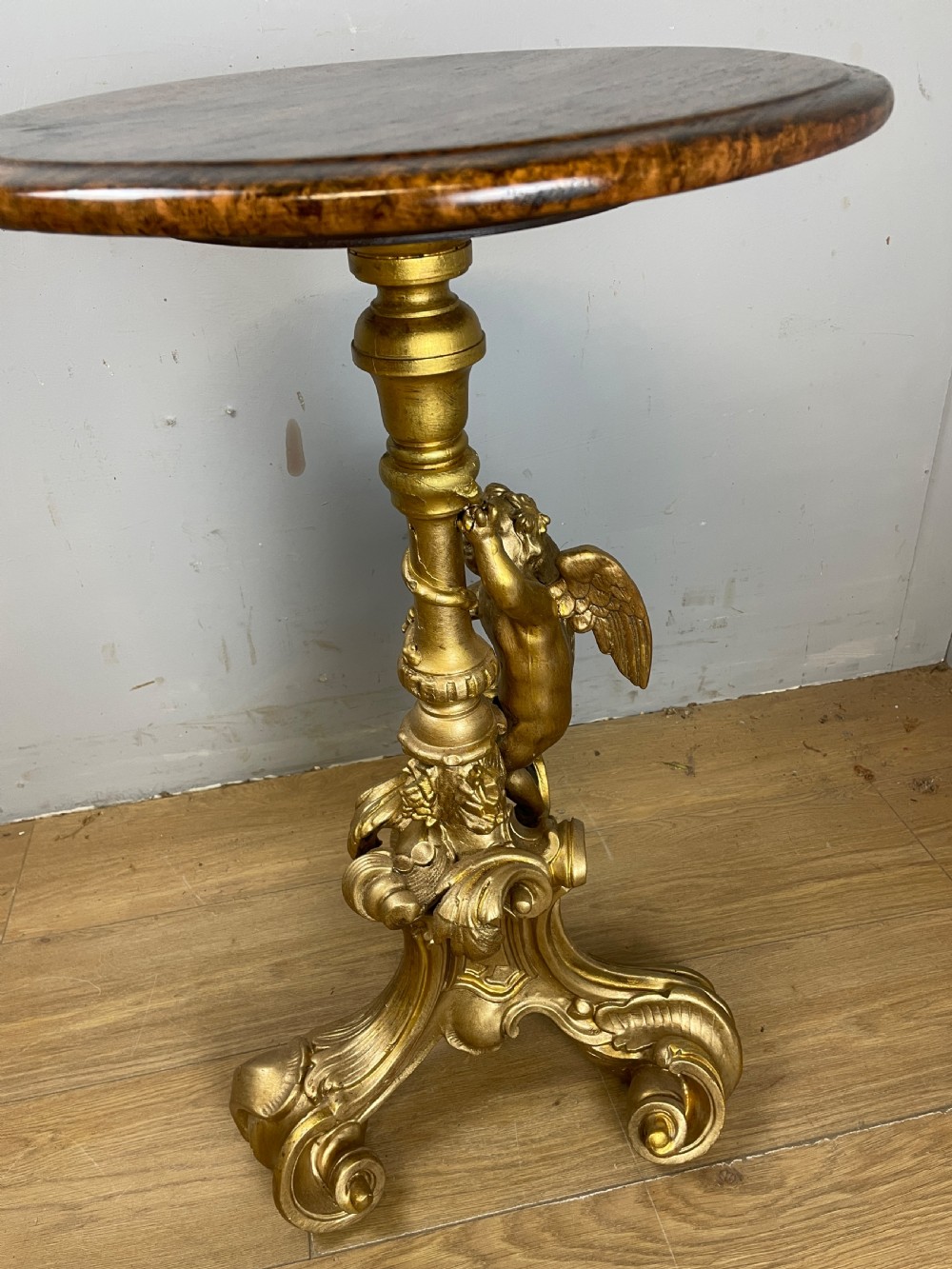 Late C19TH carved giltwood tripod table with faux rosewood top  View VII