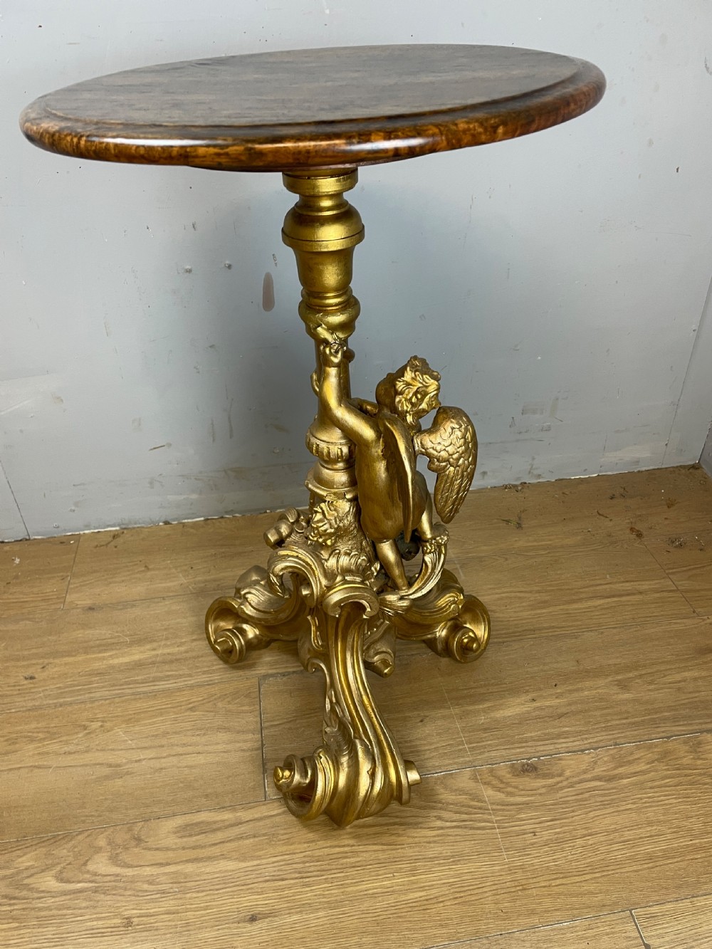 Late C19TH carved giltwood tripod table with faux rosewood top  View VIII