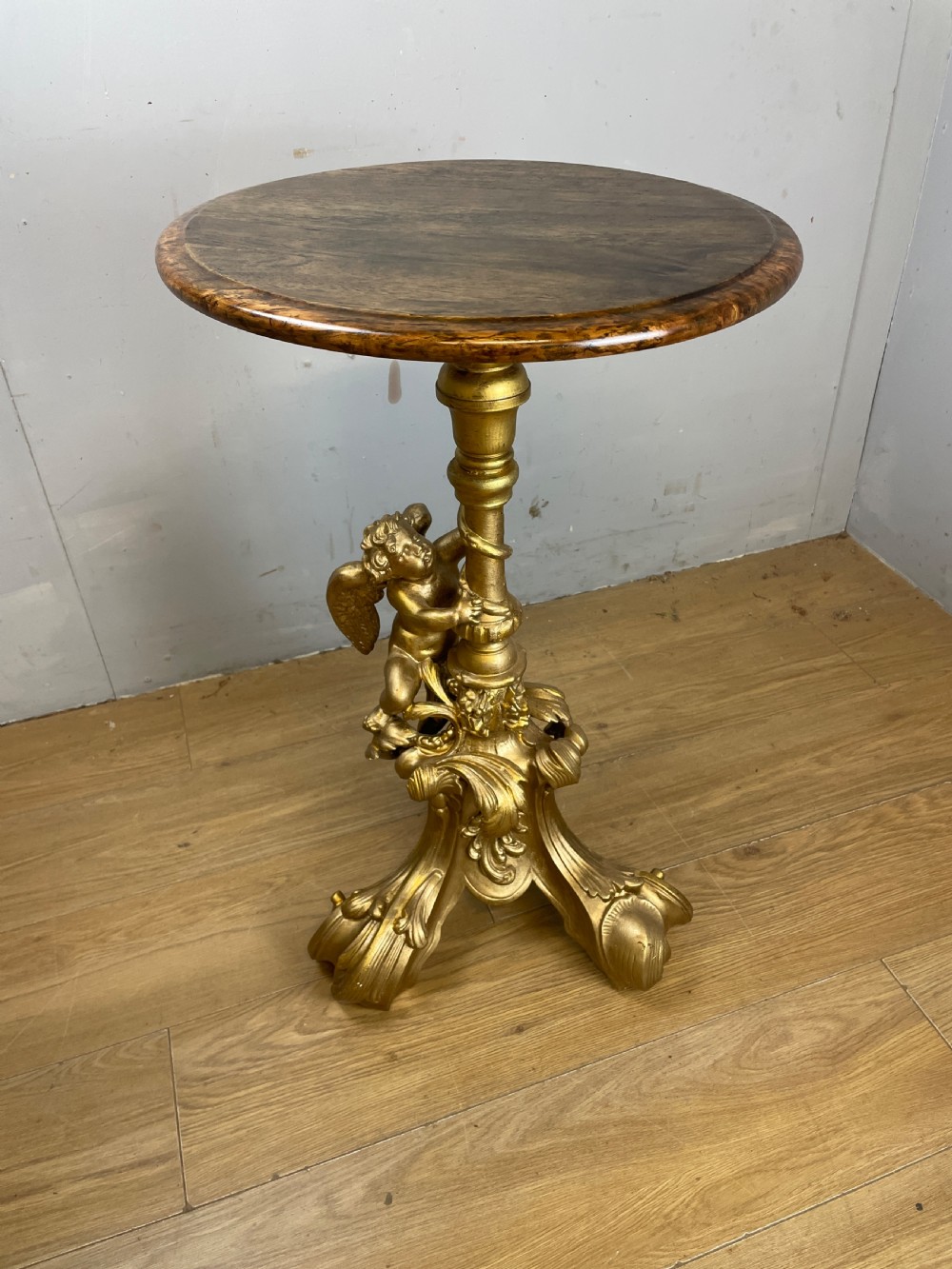 Late C19TH carved giltwood tripod table with faux rosewood top  View XII