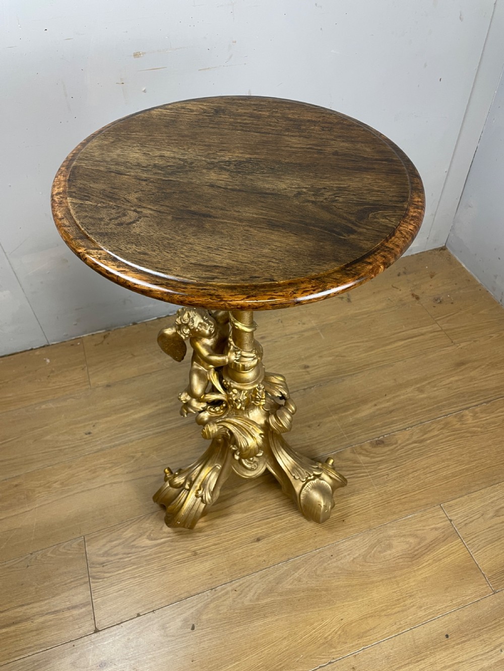 Late C19TH carved giltwood tripod table with faux rosewood top  View XIII