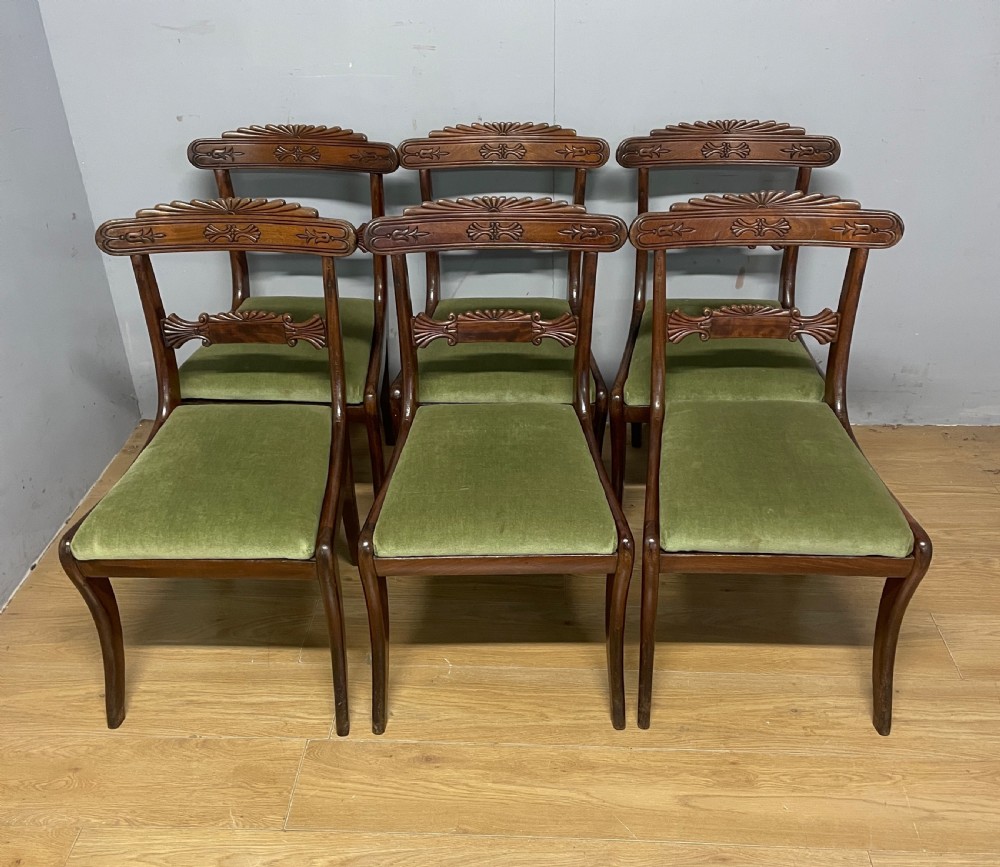 Set of 6 regency mahogany sabre legged dining chairs 