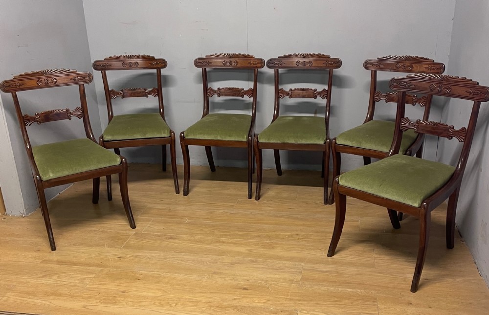 Set of 6 regency mahogany sabre legged dining chairs  View II