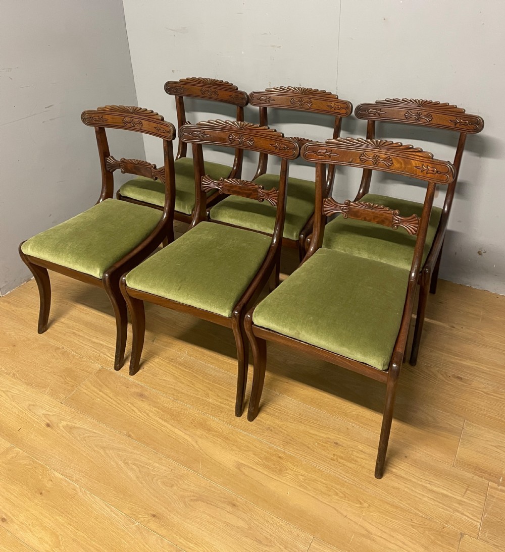 Set of 6 regency mahogany sabre legged dining chairs  View III