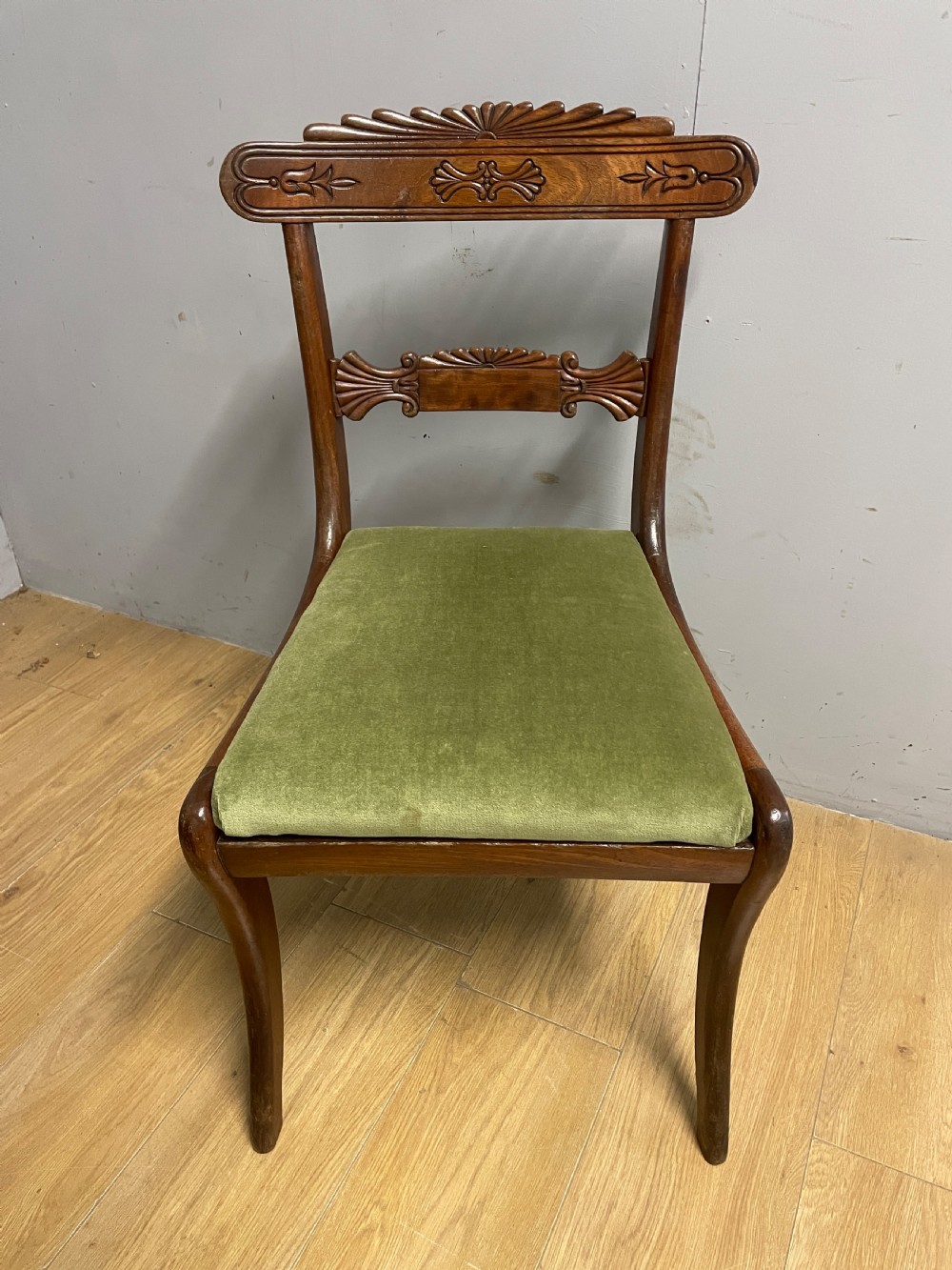 Set of 6 regency mahogany sabre legged dining chairs  View IV