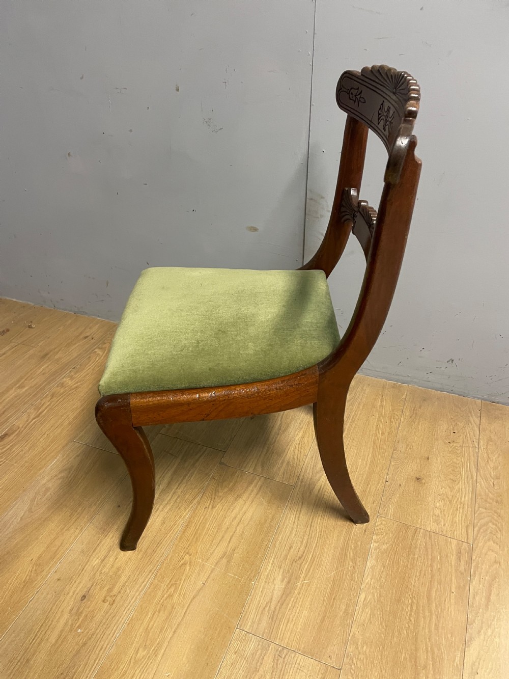 Set of 6 regency mahogany sabre legged dining chairs  View VI