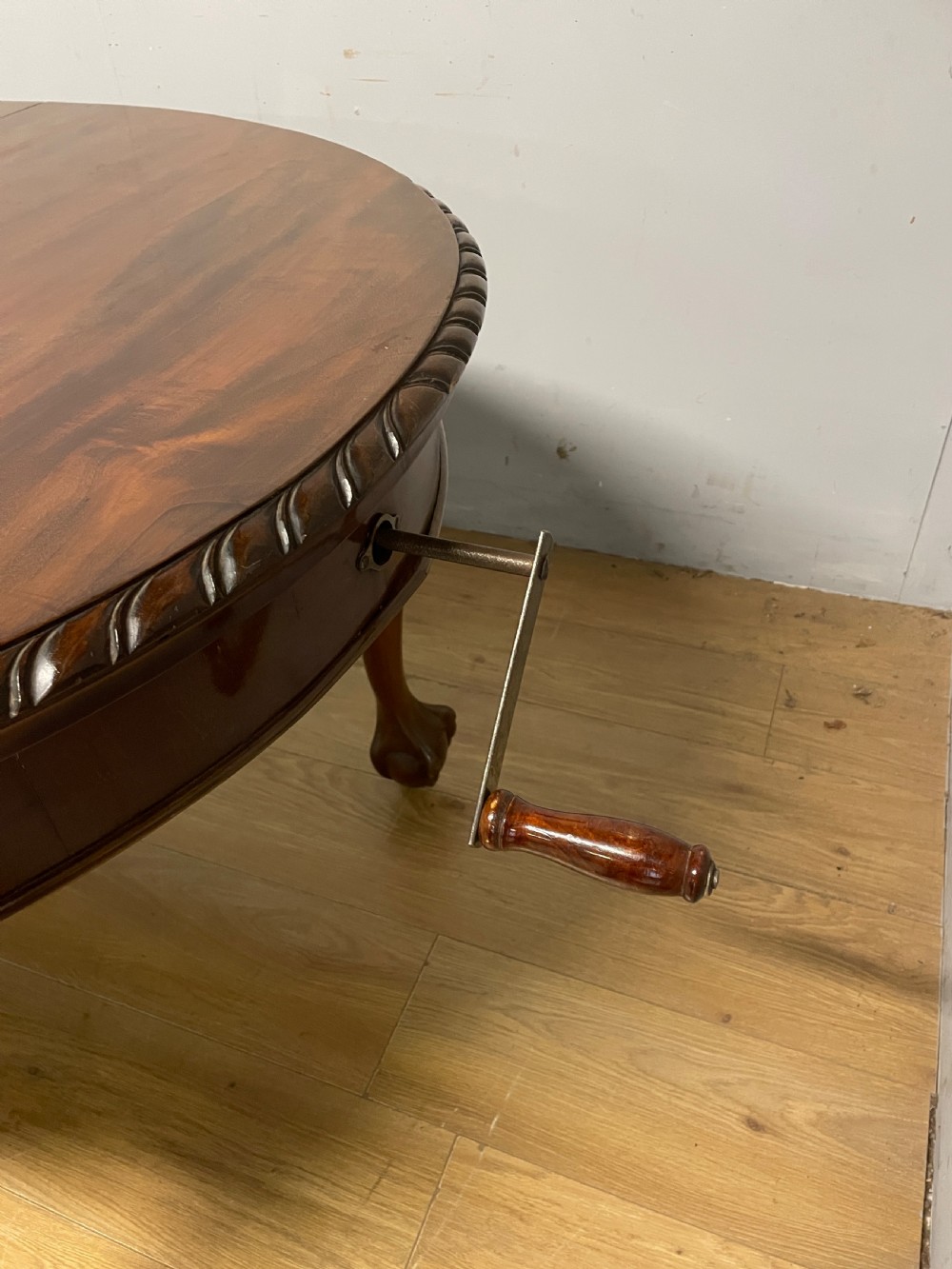Late C19TH solid mahogany Queen Anne style wind out six seater dining table  View V