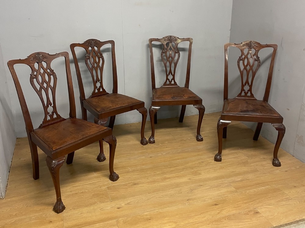 Set of four solid mahogany Queen Anne style dining chairs circa 1890 View II