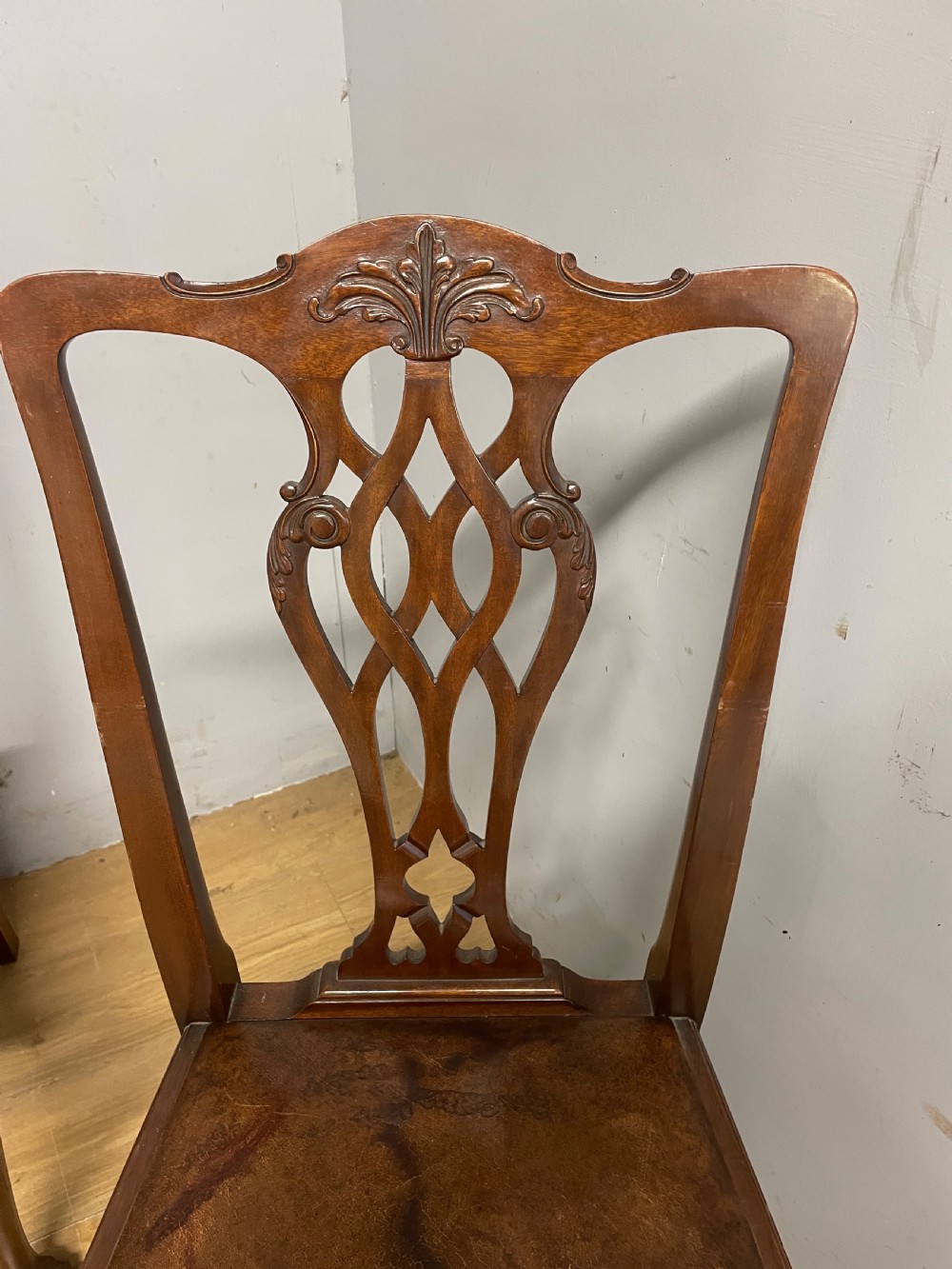 Set of four solid mahogany Queen Anne style dining chairs circa 1890 View IV
