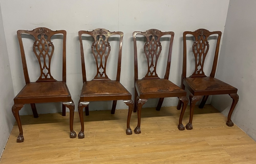 Set of four solid mahogany Queen Anne style dining chairs circa 1890 View V