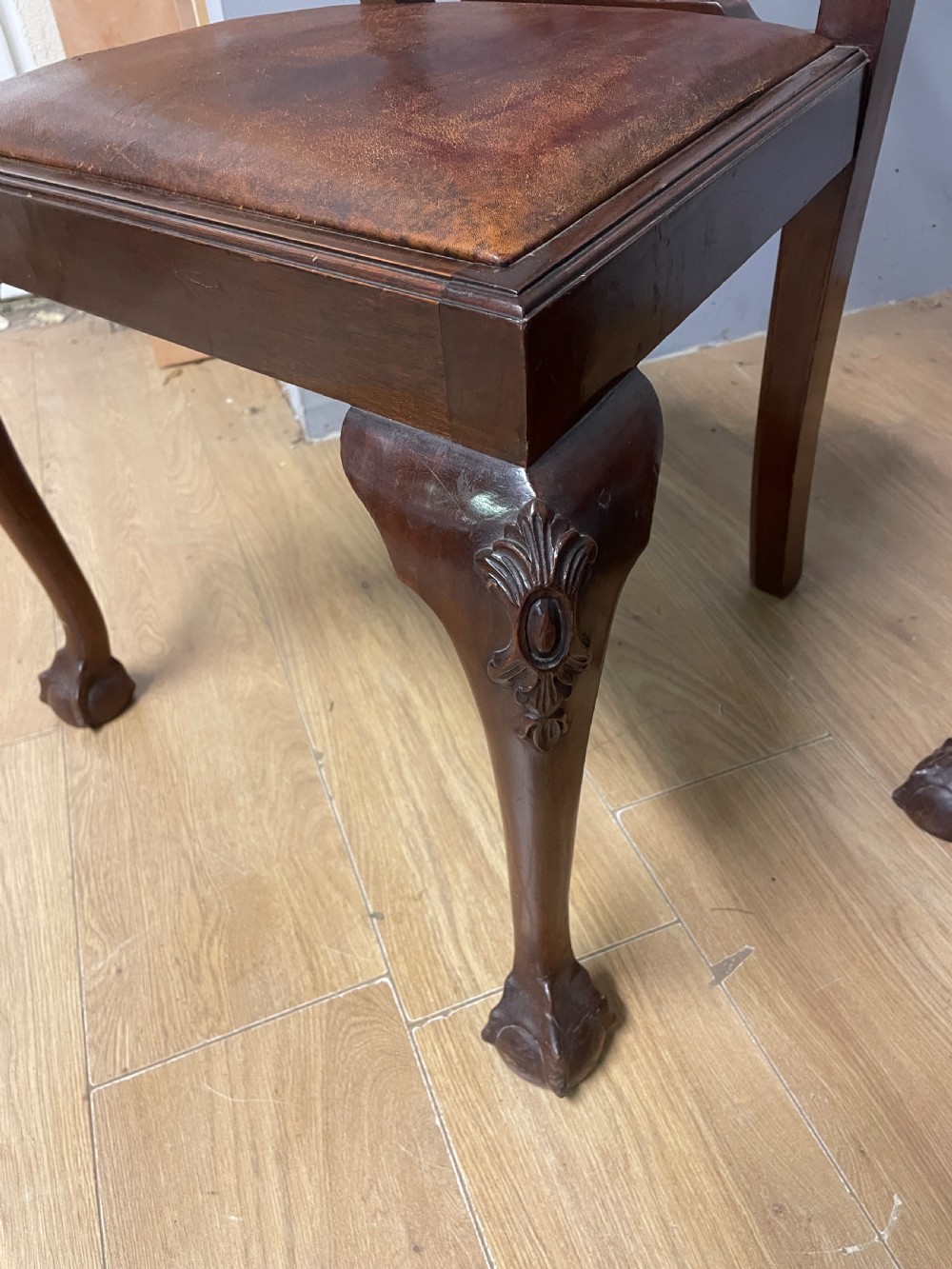 Set of four solid mahogany Queen Anne style dining chairs circa 1890 View VI