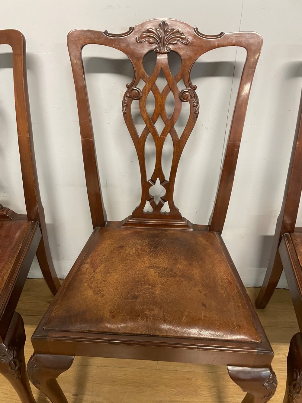 Set of four solid mahogany Queen Anne style dining chairs circa 1890 View VII
