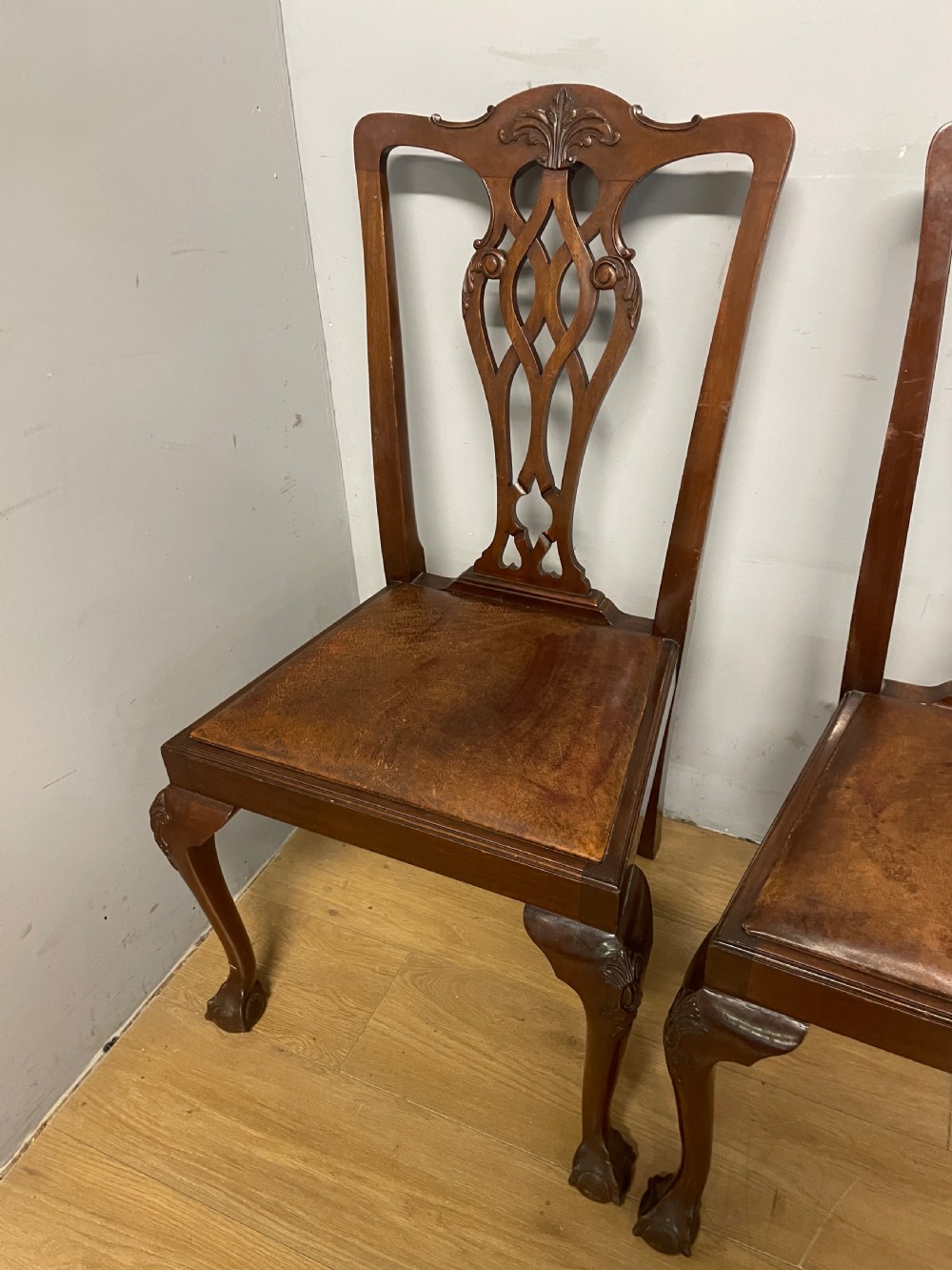 Set of four solid mahogany Queen Anne style dining chairs circa 1890 View VIII