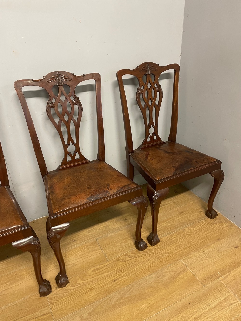 Set of four solid mahogany Queen Anne style dining chairs circa 1890 View IX
