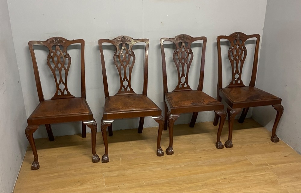 Set of four solid mahogany Queen Anne style dining chairs circa 1890 View X