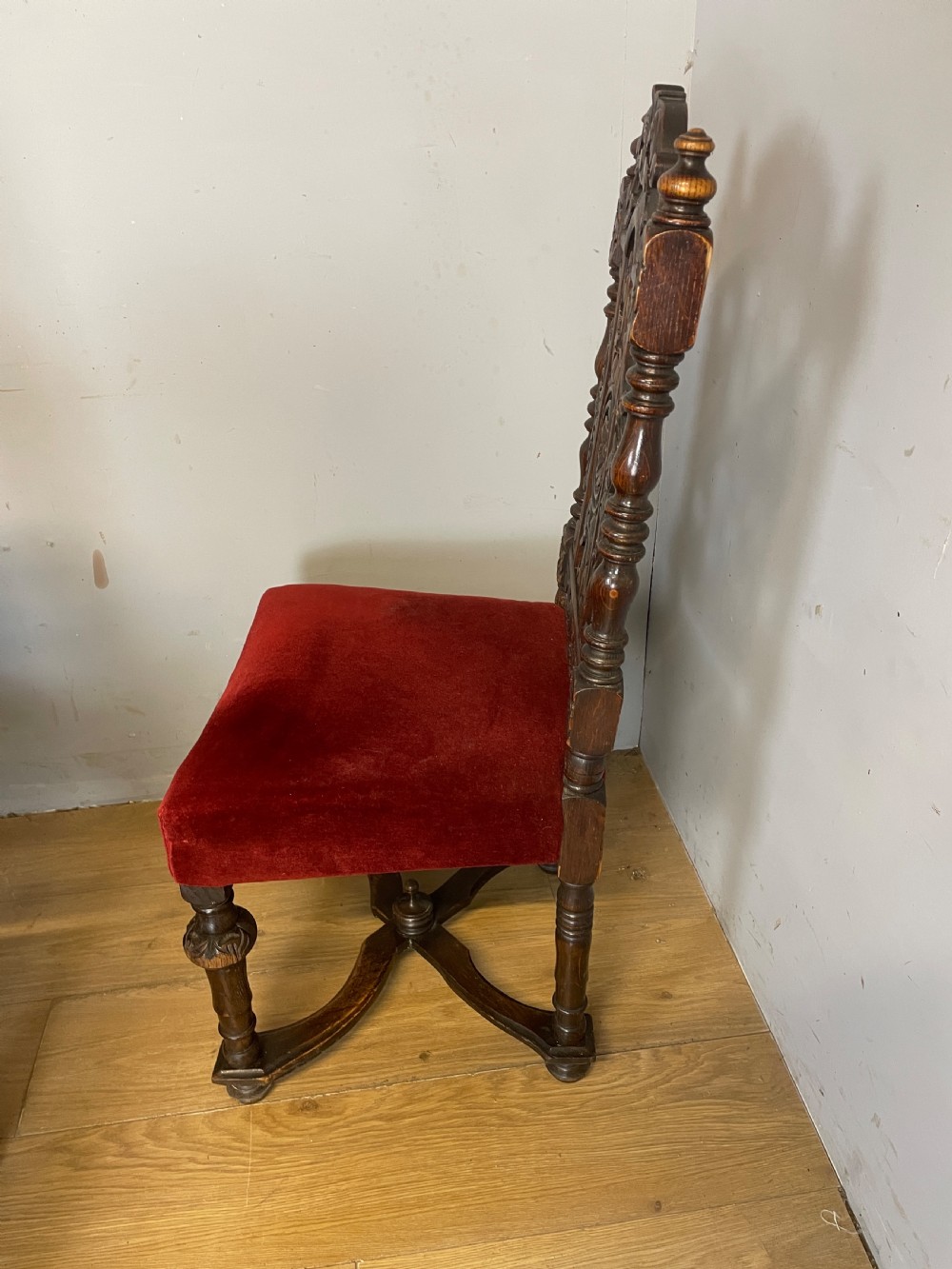 Set of six solid carved oak Jacobean style dining chairs circa 1880 View IX