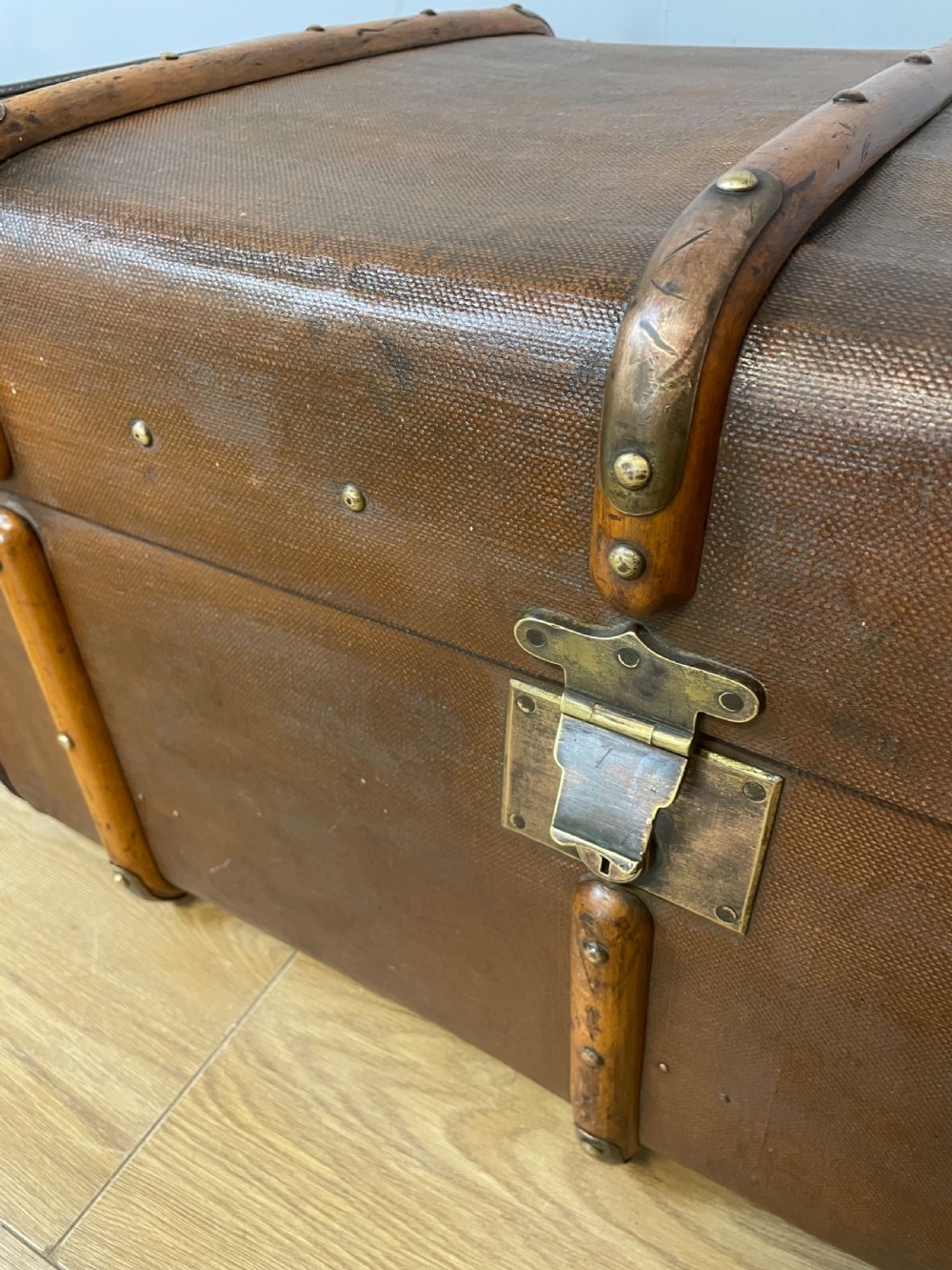 Early C20th wooden bound steamer trunk  View V