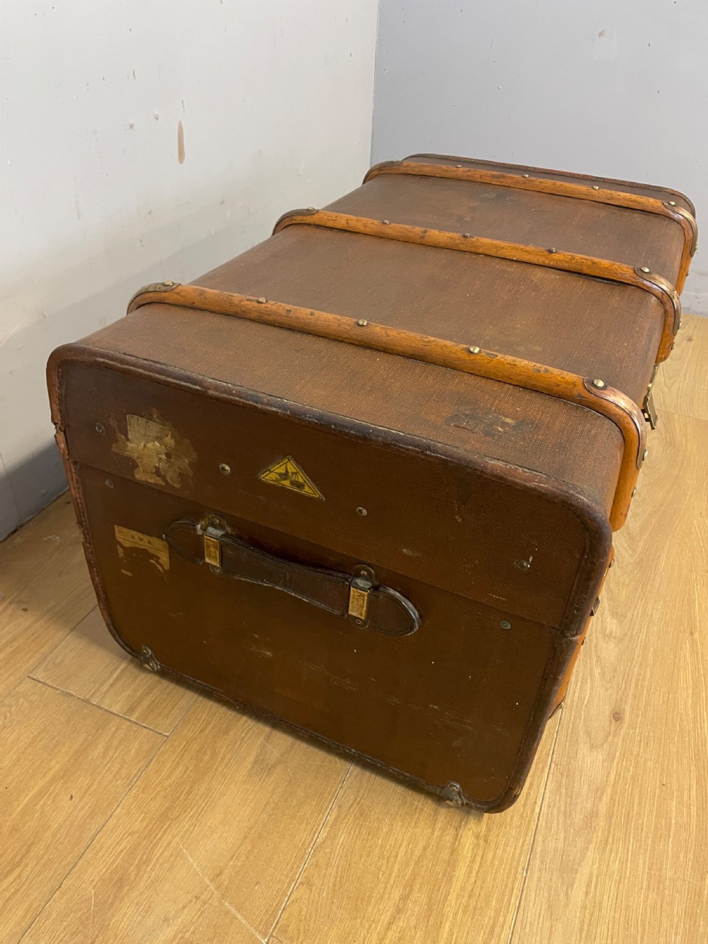 Early C20th wooden bound steamer trunk  View VIII