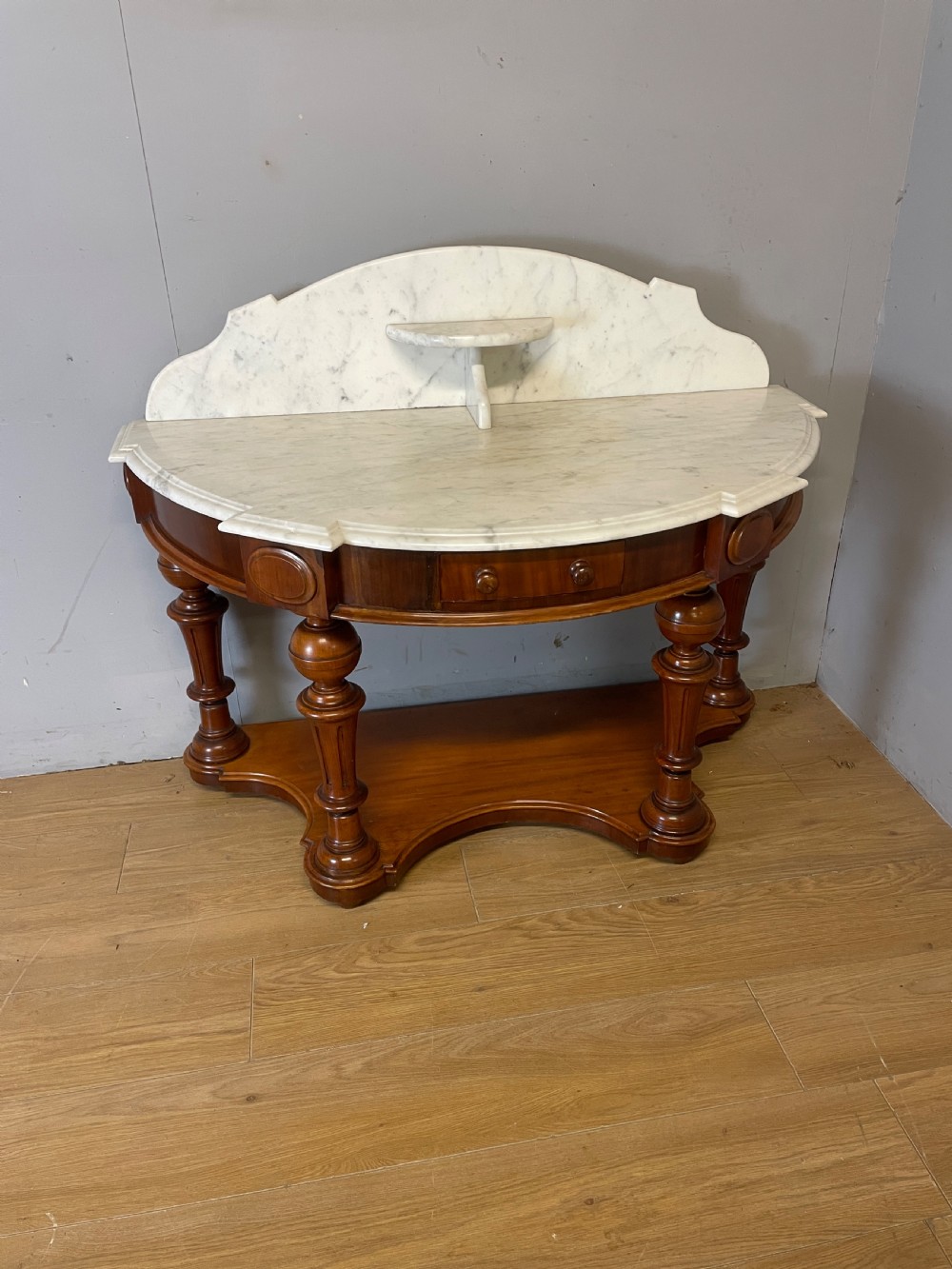 C19TH mahogany demi lune washstand with Carrara marble top