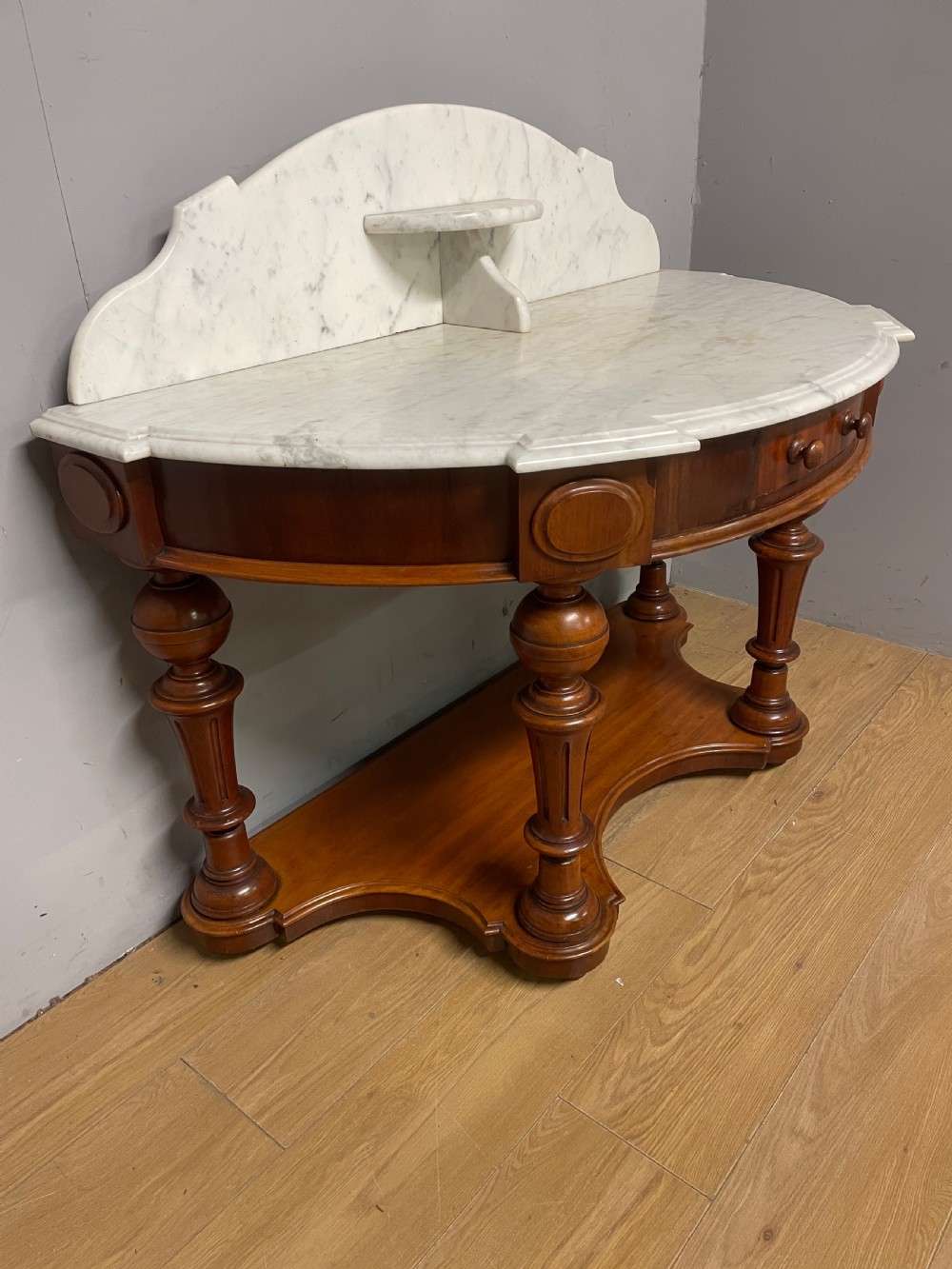 C19TH mahogany demi lune washstand with Carrara marble top View V