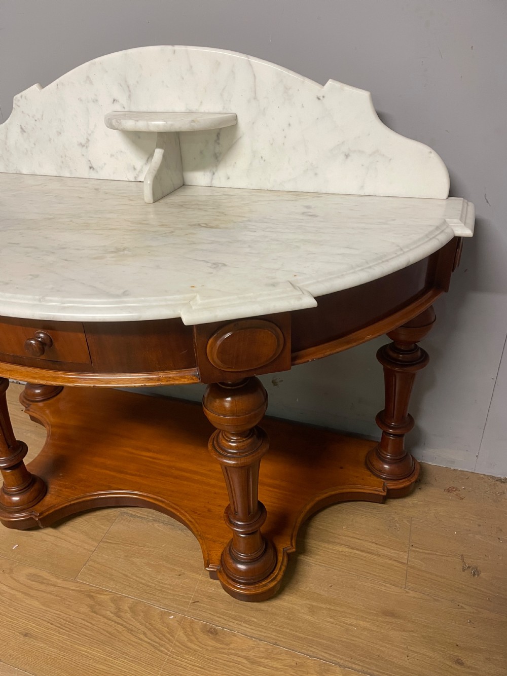C19TH mahogany demi lune washstand with Carrara marble top View IX