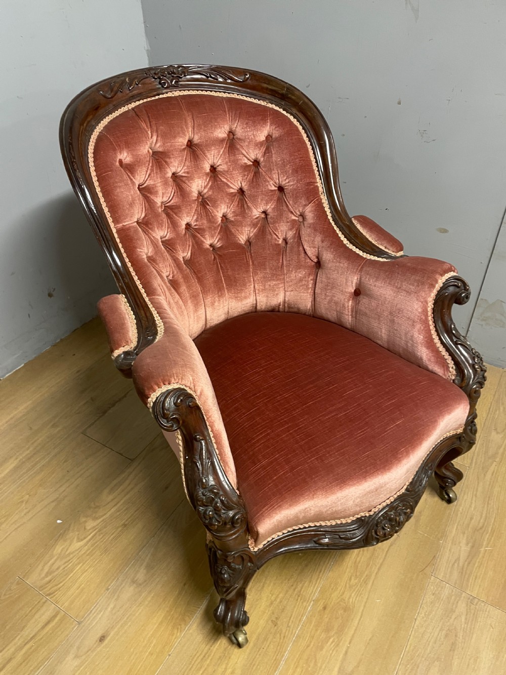 C19TH deep buttoned mahogany  armchair circa 1880 View IV