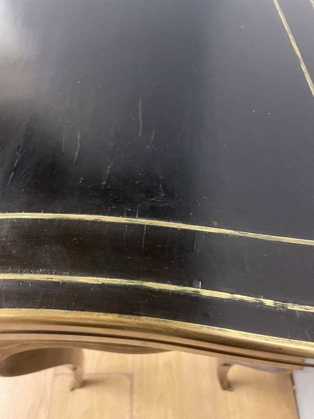 C19TH French  ebonized card table with brass inlay and moulding View III