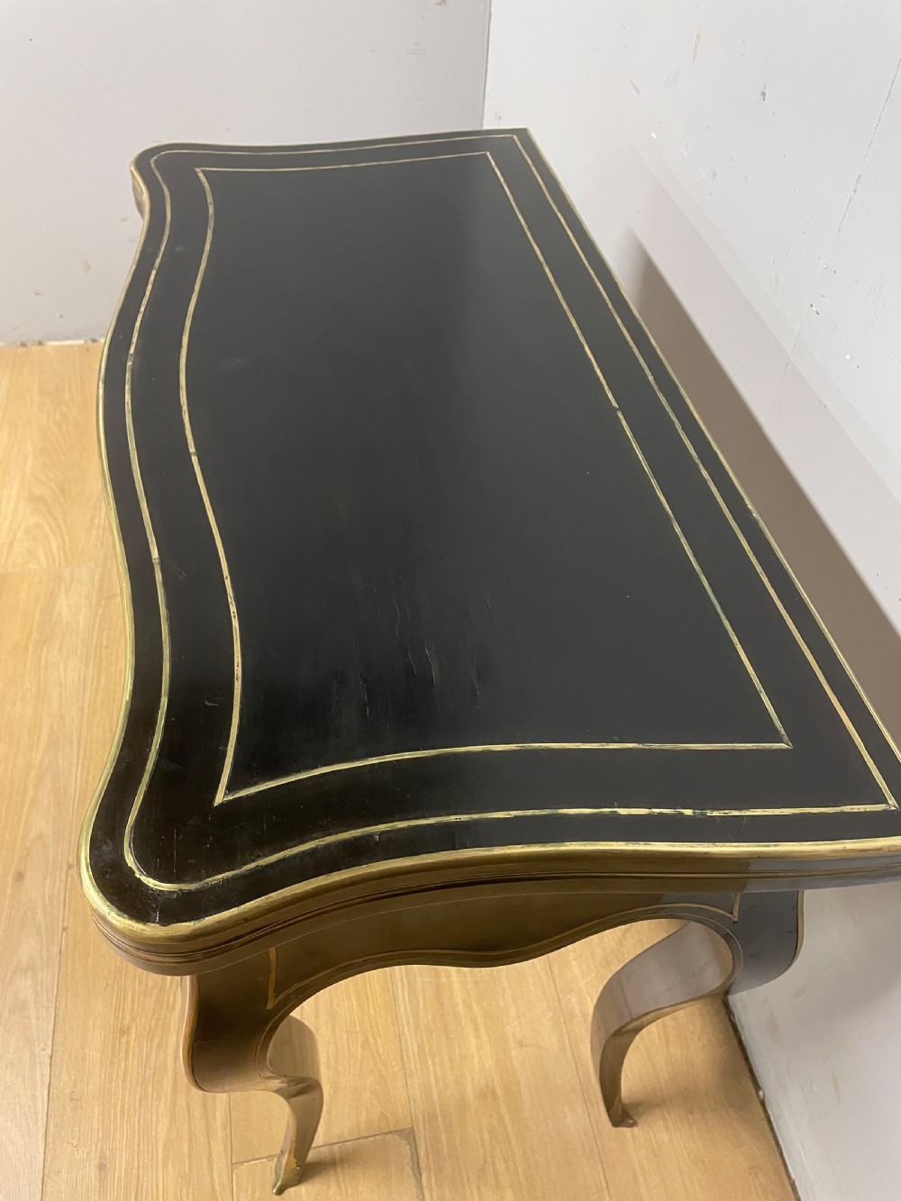 C19TH French  ebonized card table with brass inlay and moulding View IV
