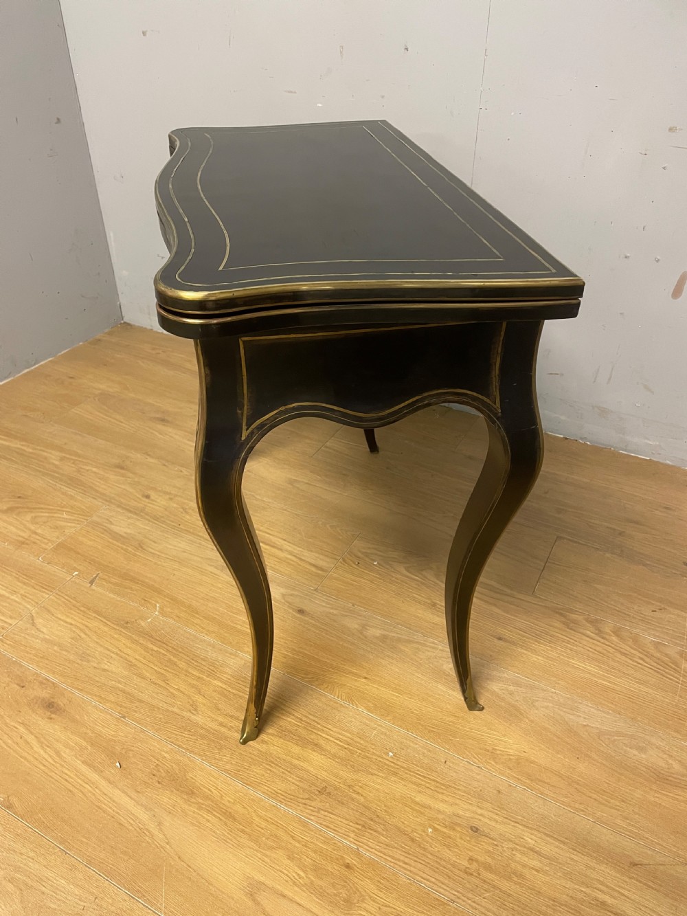 C19TH French  ebonized card table with brass inlay and moulding View V