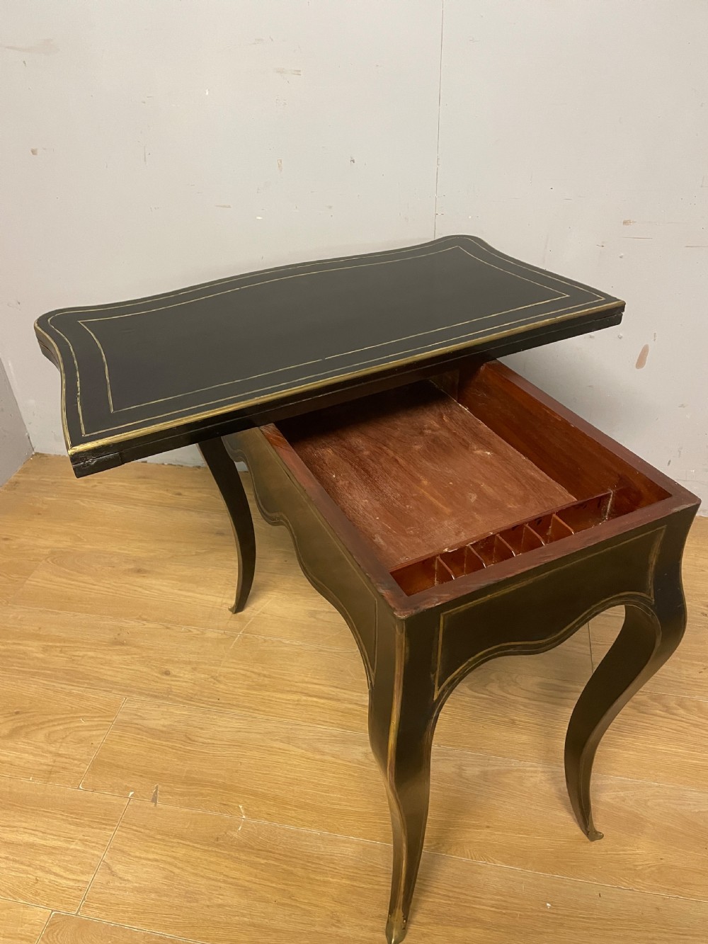 C19TH French  ebonized card table with brass inlay and moulding View VI
