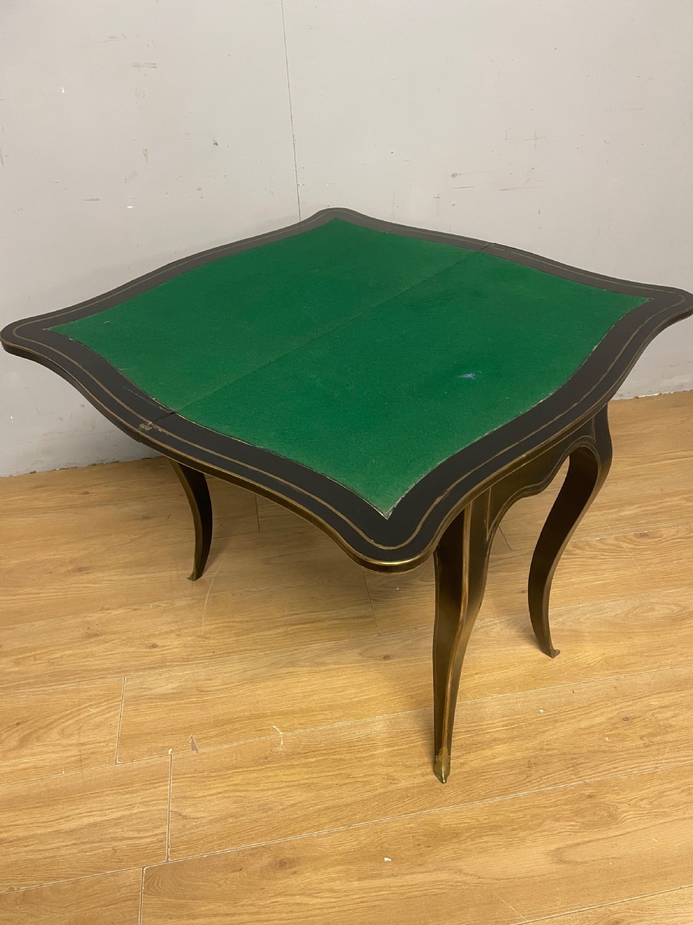 C19TH French  ebonized card table with brass inlay and moulding View VII