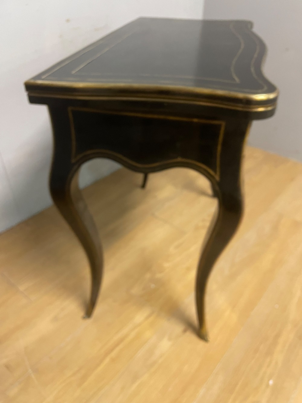 C19TH French  ebonized card table with brass inlay and moulding View IX