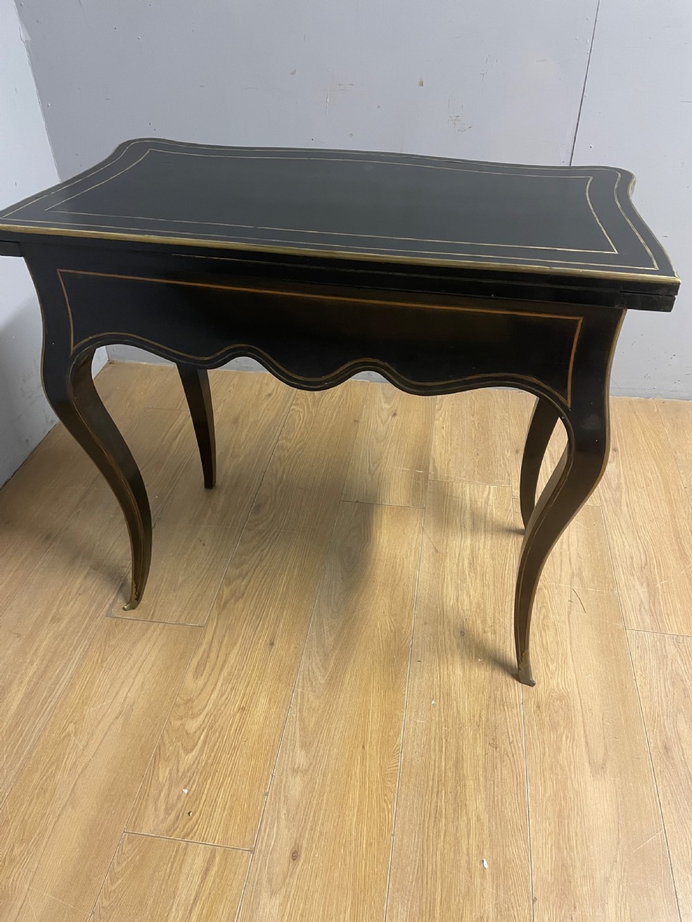 C19TH French  ebonized card table with brass inlay and moulding View X