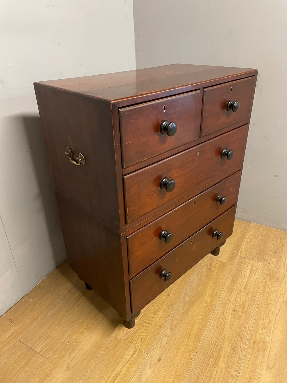 Antique  C19TH mahogany military campaign chest of drawers Two parts circa 1830 View III