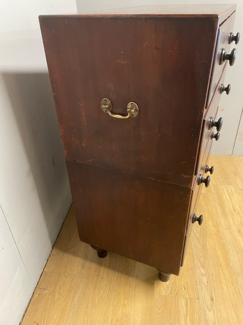 Antique  C19TH mahogany military campaign chest of drawers Two parts circa 1830 View VIII