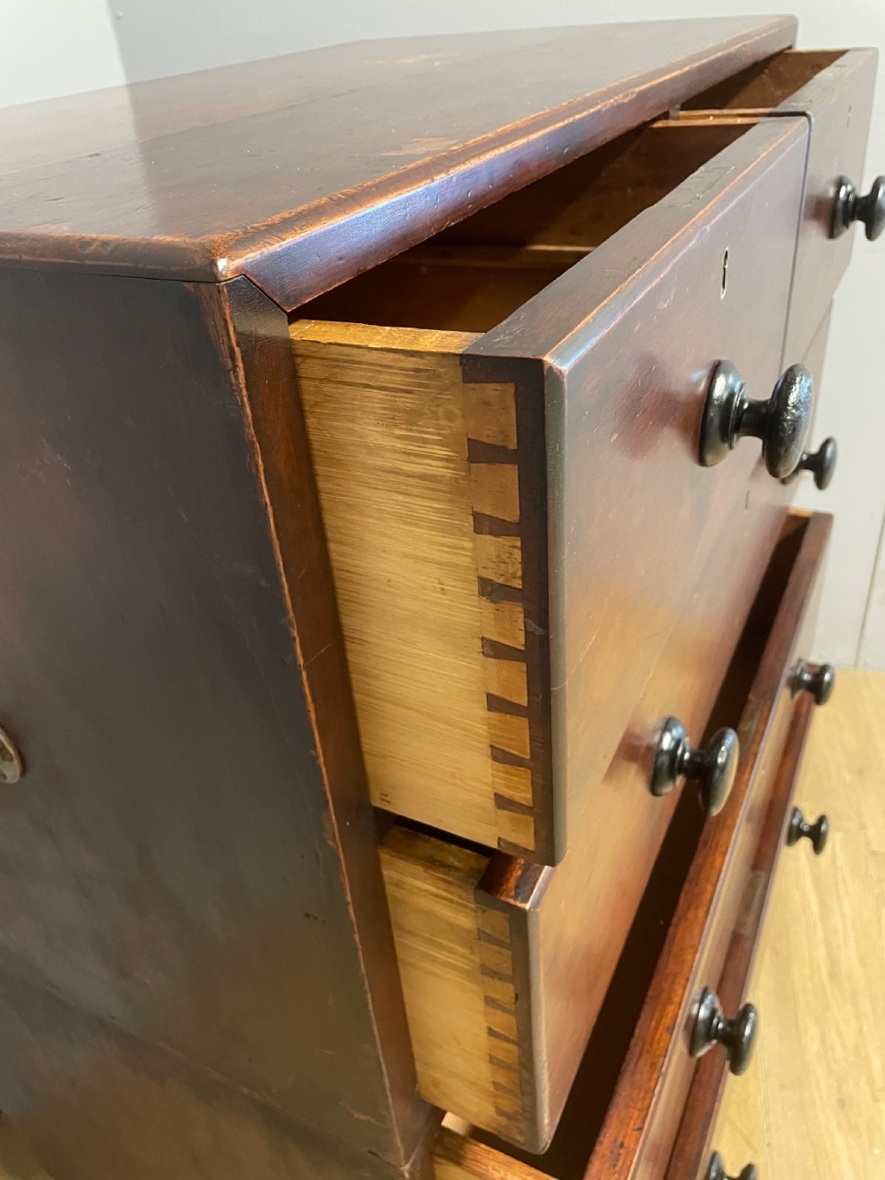 Antique  C19TH mahogany military campaign chest of drawers Two parts circa 1830 View IX