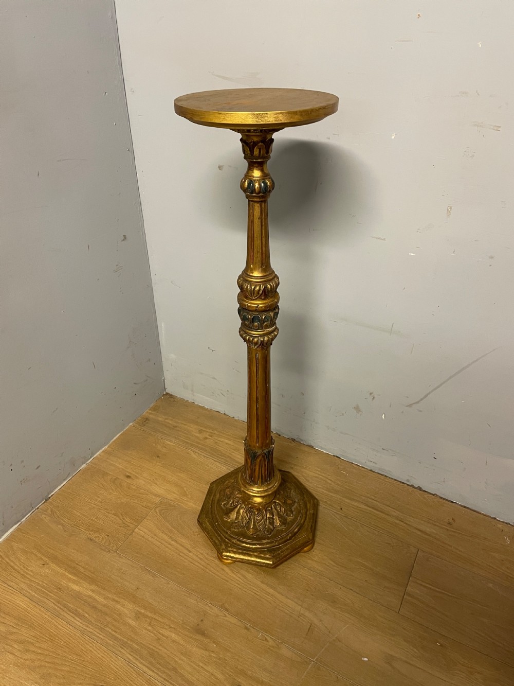 C19TH Italian giltwood and gesso carved and part painted torchere 