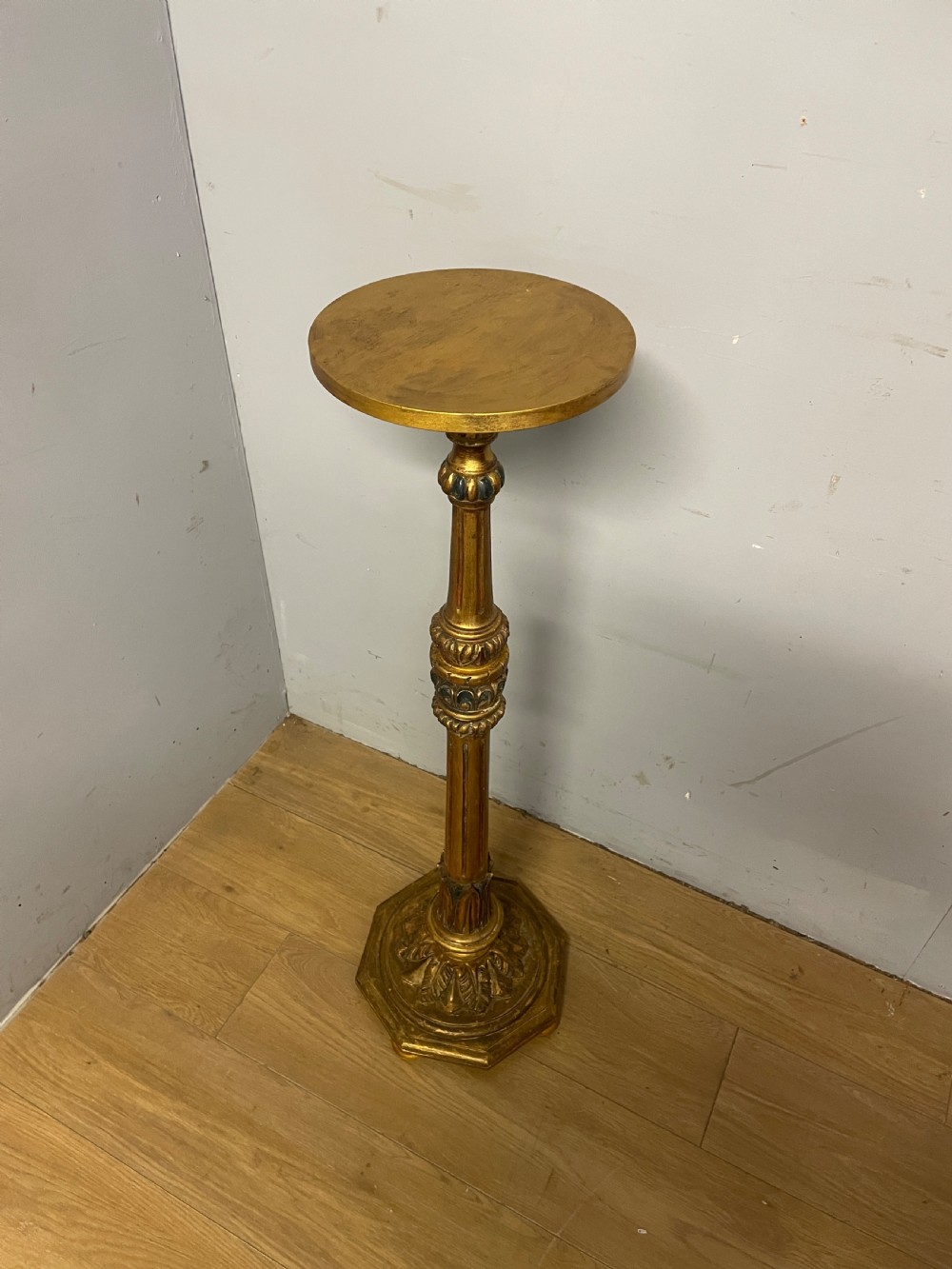C19TH Italian giltwood and gesso carved and part painted torchere  View III