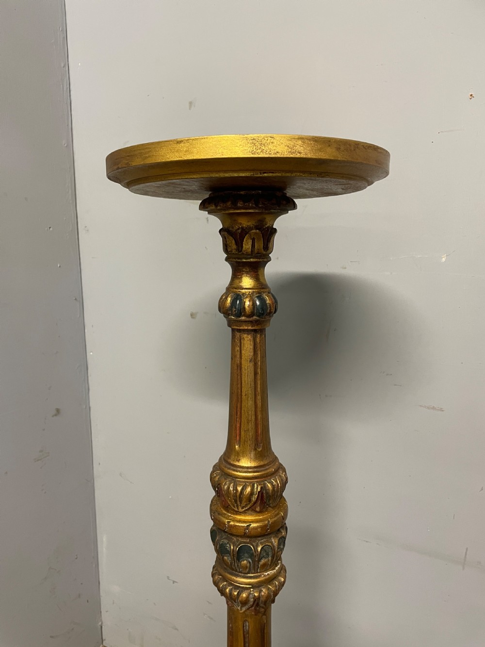 C19TH Italian giltwood and gesso carved and part painted torchere  View V