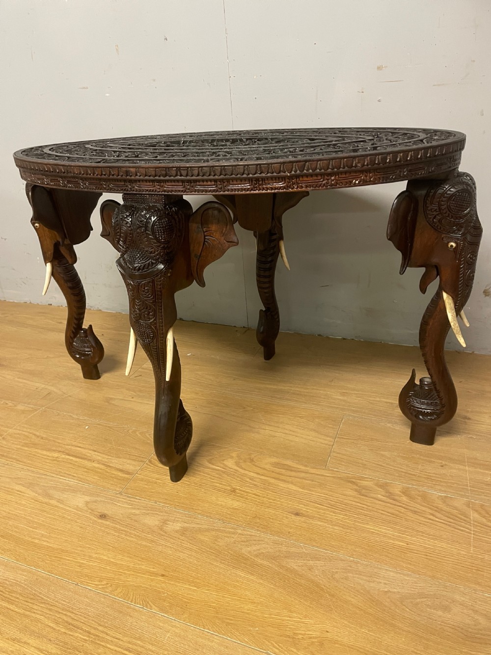 C19TH carved Indian oval table with stylised elephant legs  View V