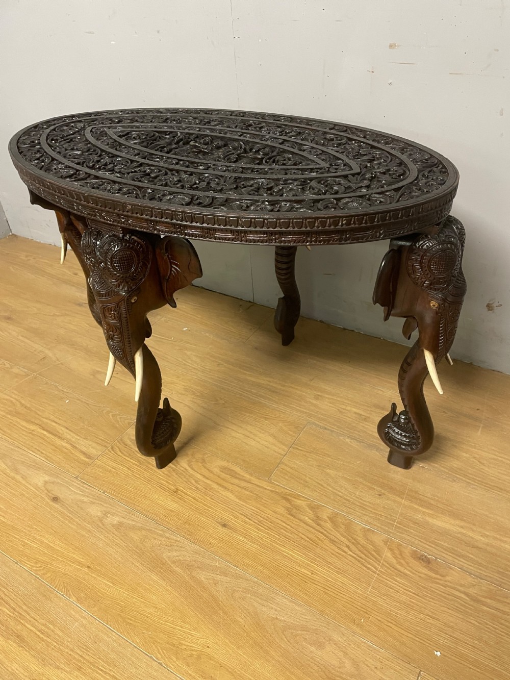 C19TH carved Indian oval table with stylised elephant legs  View VIII