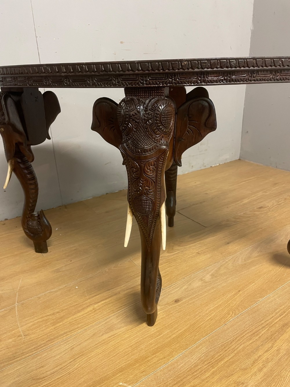 C19TH carved Indian oval table with stylised elephant legs  View X
