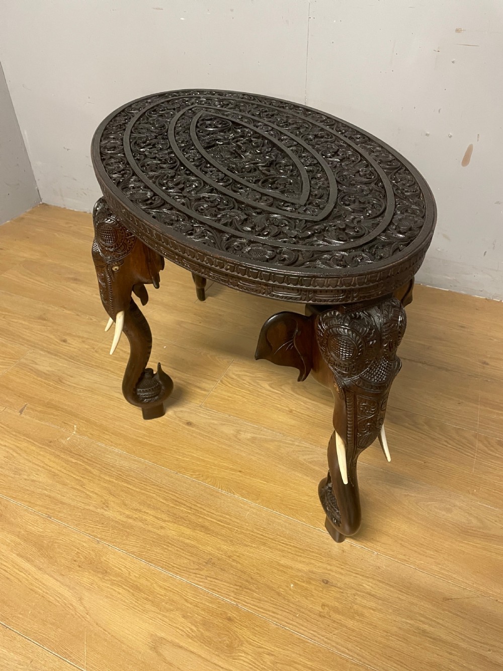 C19TH carved Indian oval table with stylised elephant legs  View XI
