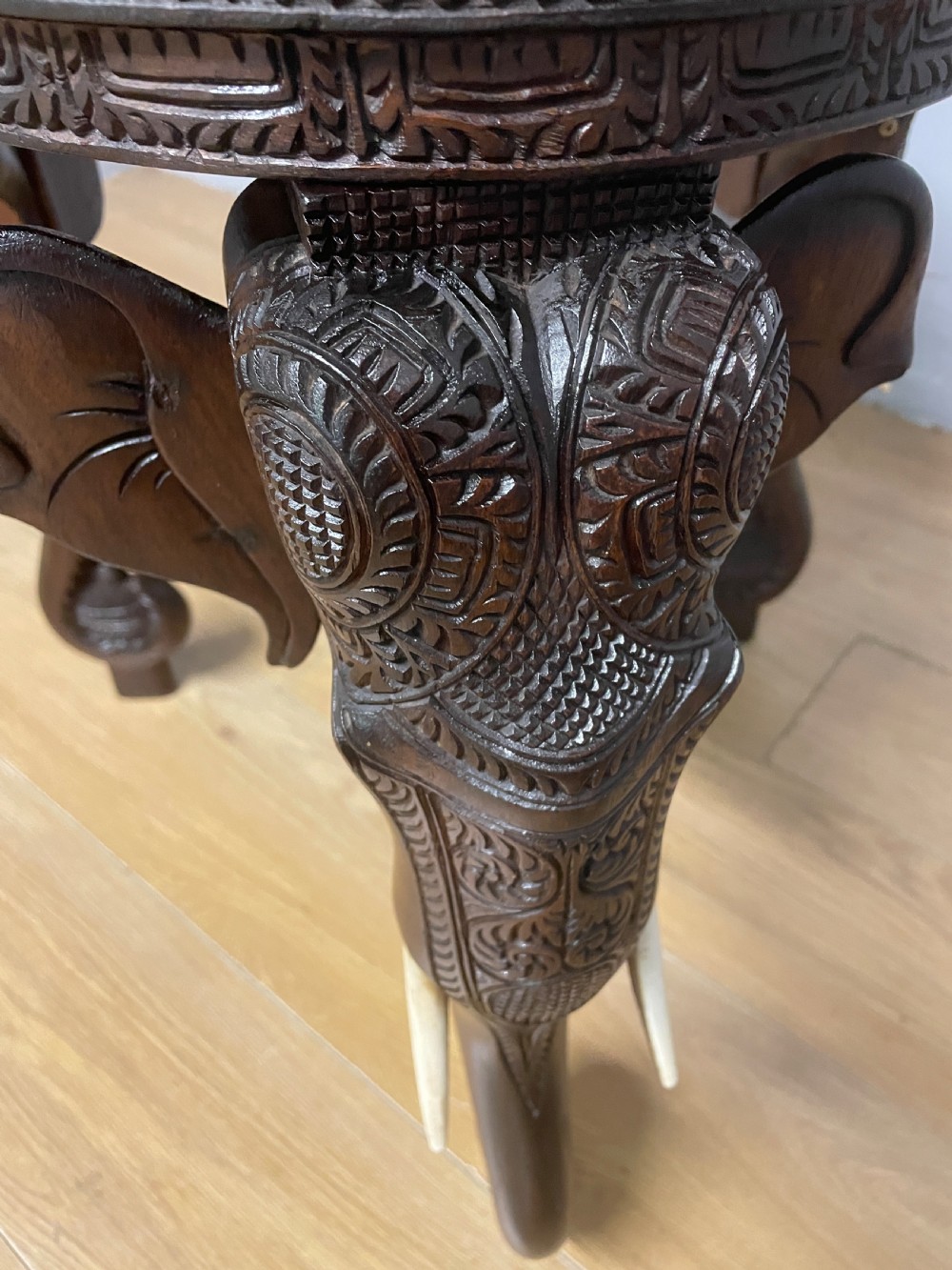 C19TH carved Indian oval table with stylised elephant legs  View XII