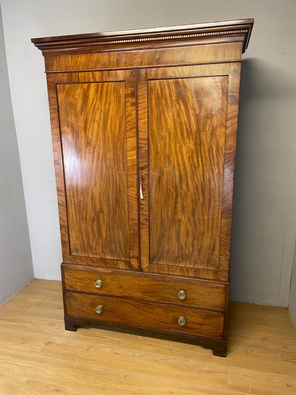 Rare Georgian flame mahogany double wardrobe circa 1830