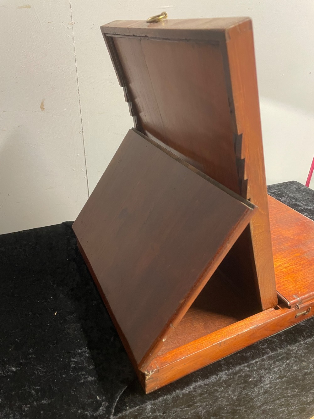 Antique mahogany campaign mirror circa 1890 View III