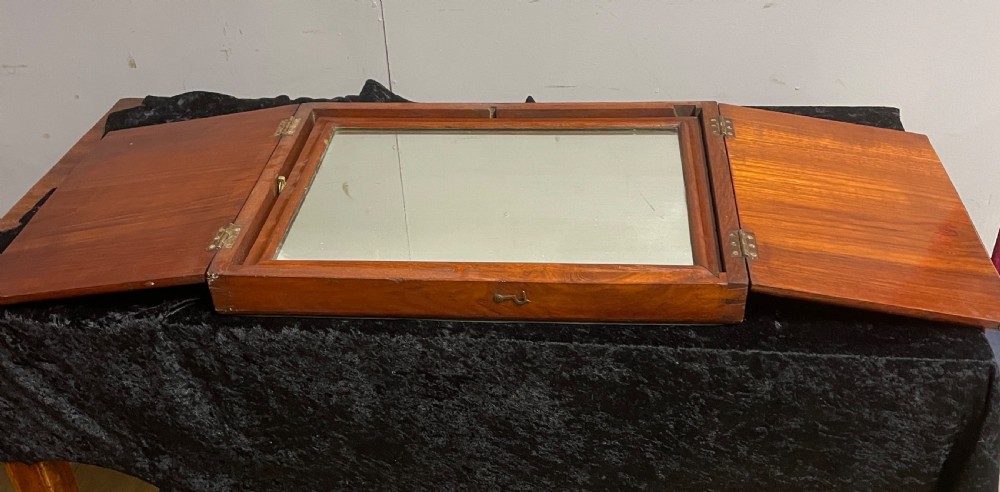 Antique mahogany campaign mirror circa 1890 View IV