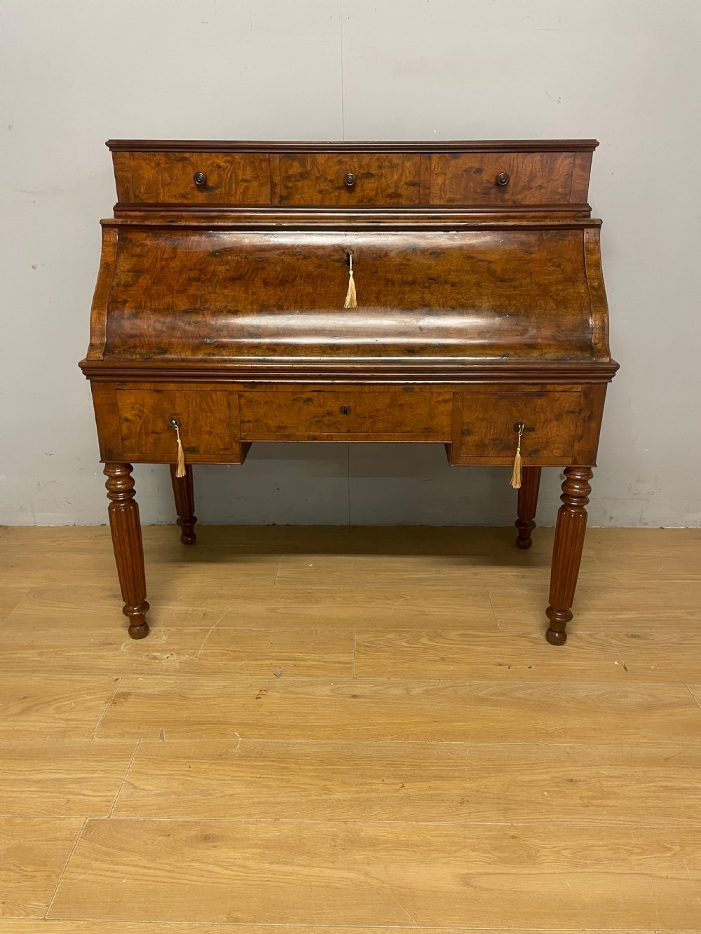 C19TH Biedermeier plum pudding mahogany cylinder desk in good original condition View III